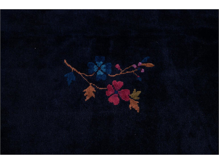 Antique Art Deco Dark Indigo Chinese Wool Rug  9 X 12
