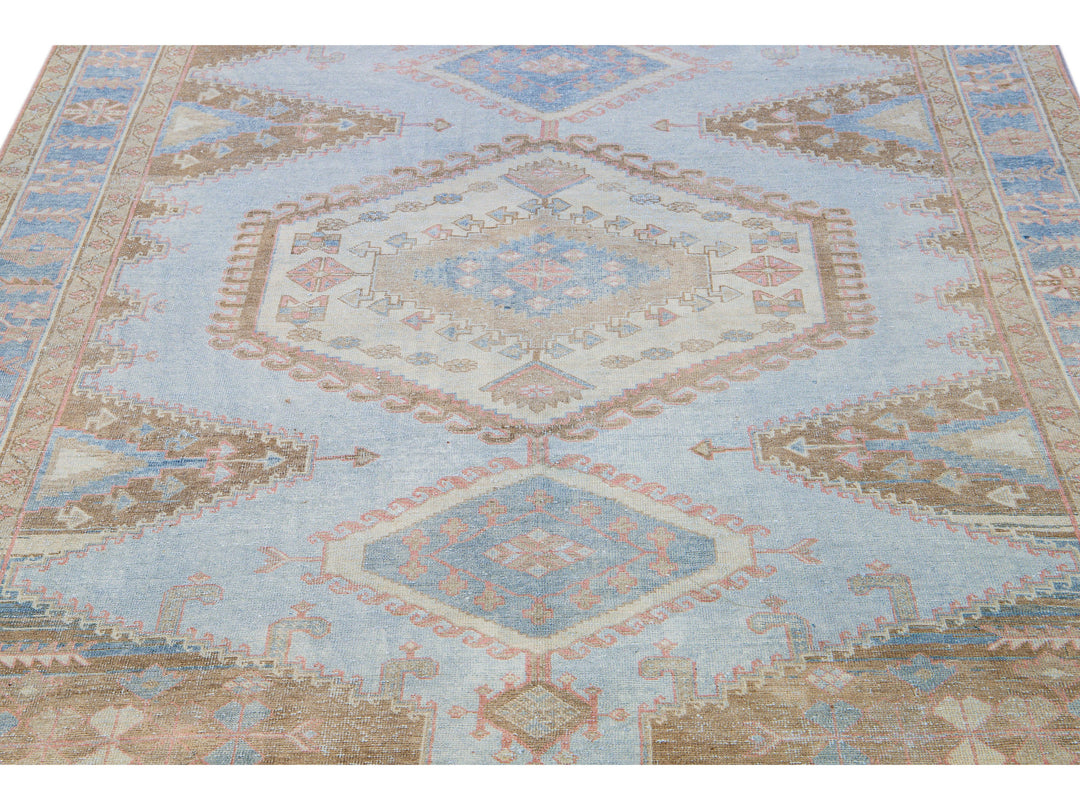Vintage Malayer Handmade Medallion Designed Blue Wool Rug