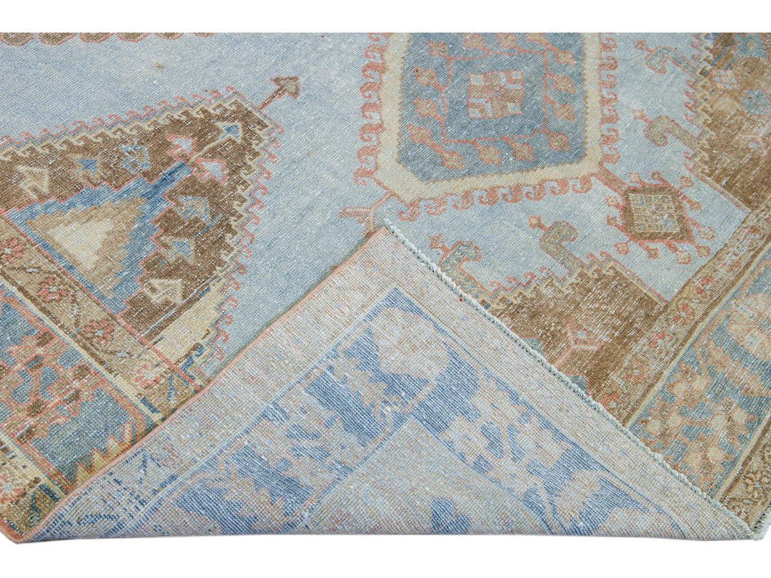 Vintage Malayer Handmade Medallion Designed Blue Wool Rug