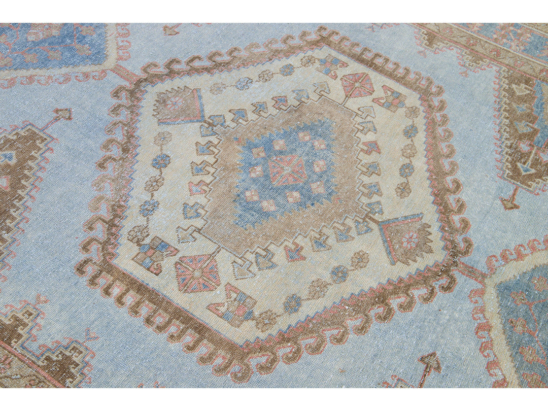 Vintage Malayer Handmade Medallion Designed Blue Wool Rug