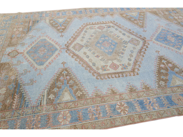 Vintage Malayer Handmade Medallion Designed Blue Wool Rug