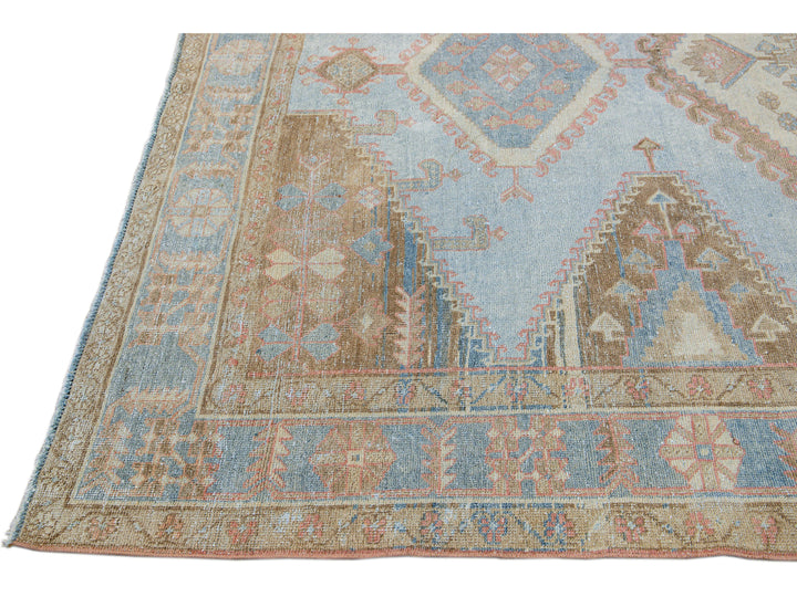 Vintage Malayer Handmade Medallion Designed Blue Wool Rug