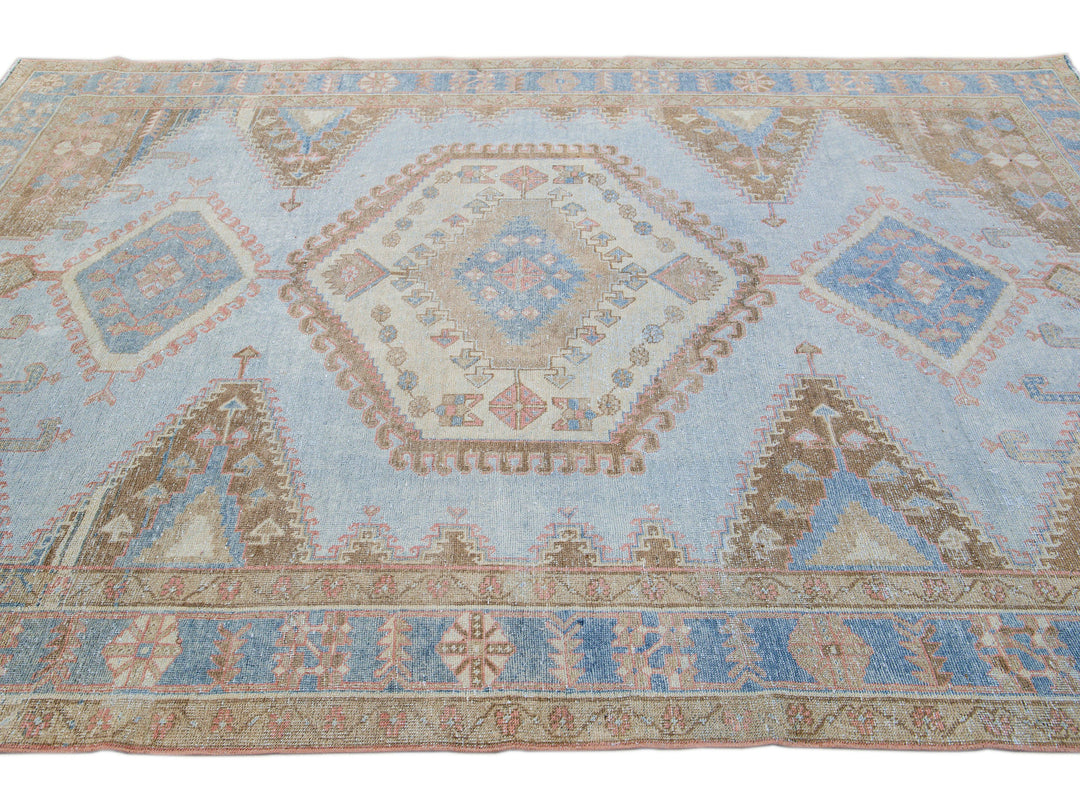 Vintage Malayer Handmade Medallion Designed Blue Wool Rug