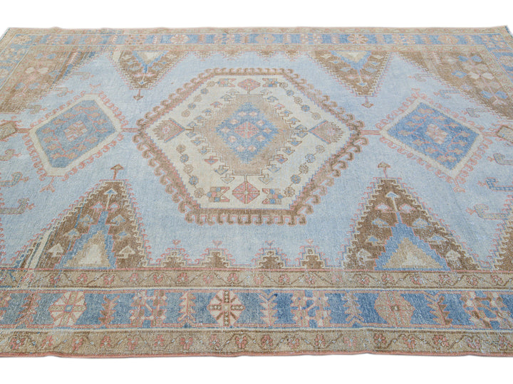 Vintage Malayer Handmade Medallion Designed Blue Wool Rug