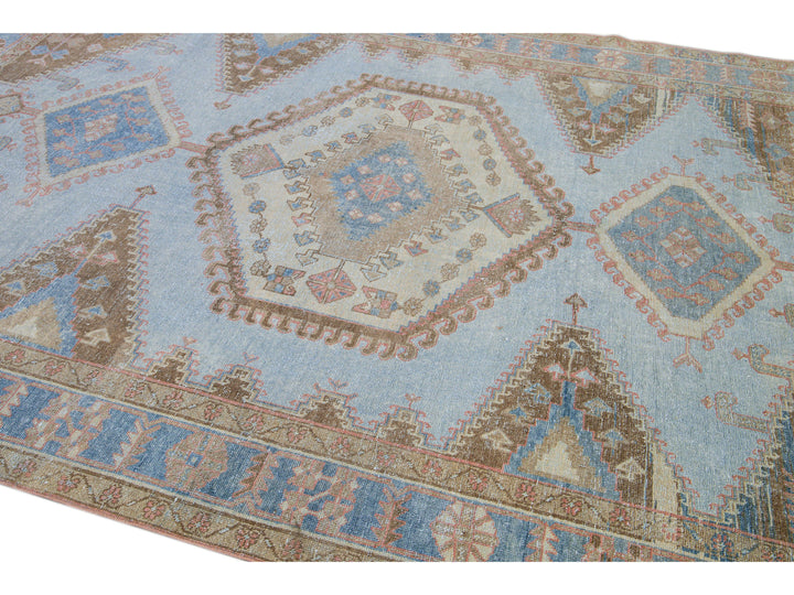 Vintage Malayer Handmade Medallion Designed Blue Wool Rug