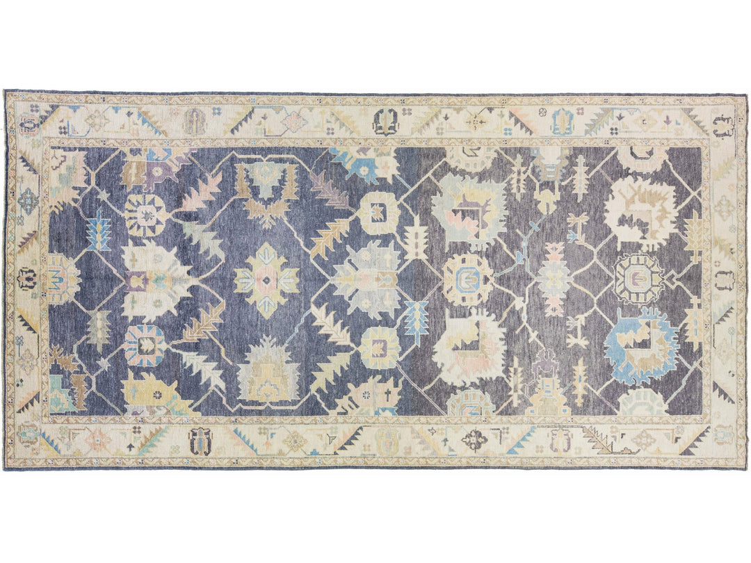 Modern Turkish Oushak Gray Handmade Wool Rug with Allover Design