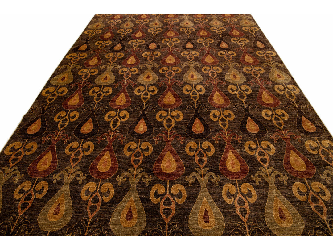 Modern Ikat Wool Rug 9 X 12