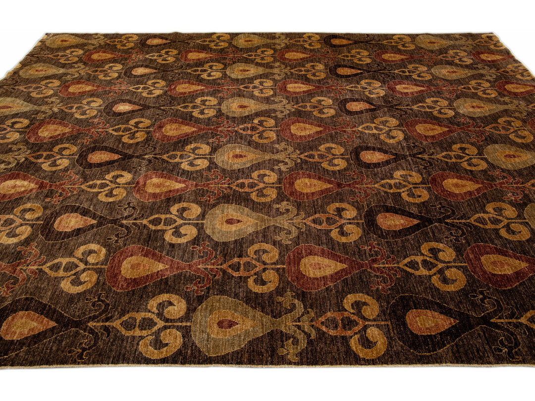 Modern Ikat Wool Rug 9 X 12