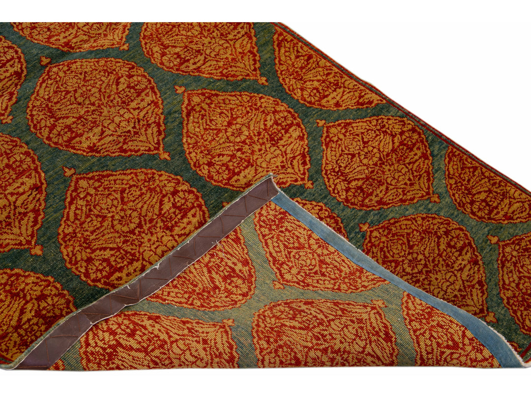 Blue Transitional Sari Silk Handmade Rusted Floral Pattern Designed Runner