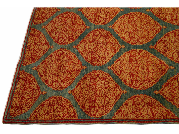 Blue Transitional Sari Silk Handmade Rusted Floral Pattern Designed Runner