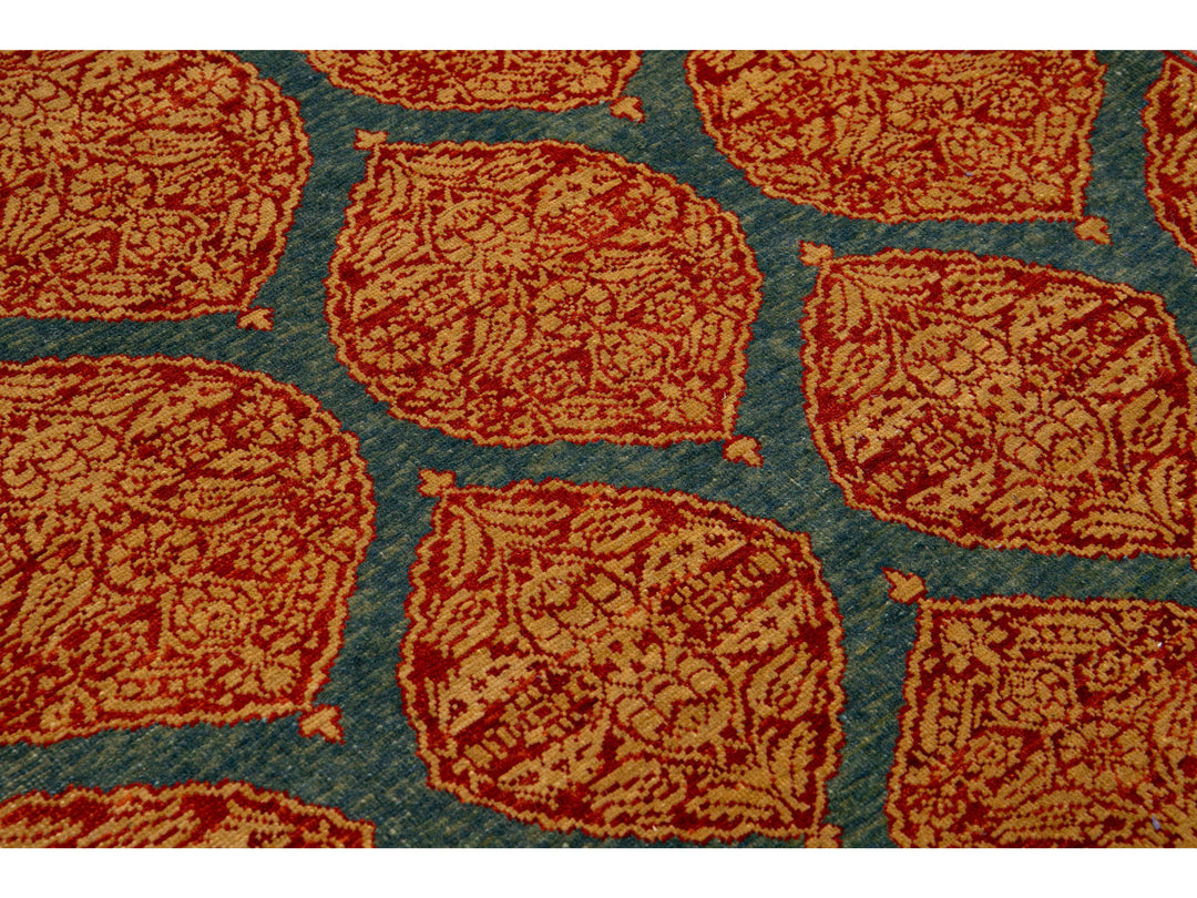 Blue Transitional Sari Silk Handmade Rusted Floral Pattern Designed Runner