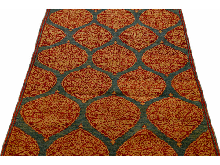 Blue Transitional Sari Silk Handmade Rusted Floral Pattern Designed Runner