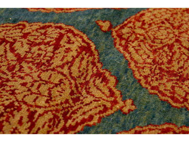 Blue Transitional Sari Silk Handmade Rusted Floral Pattern Designed Runner