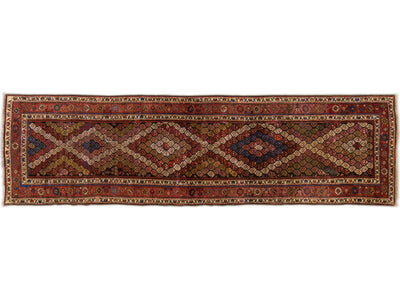 Antique Persian Kurd Handmade Allover Multicolor Wool Runner