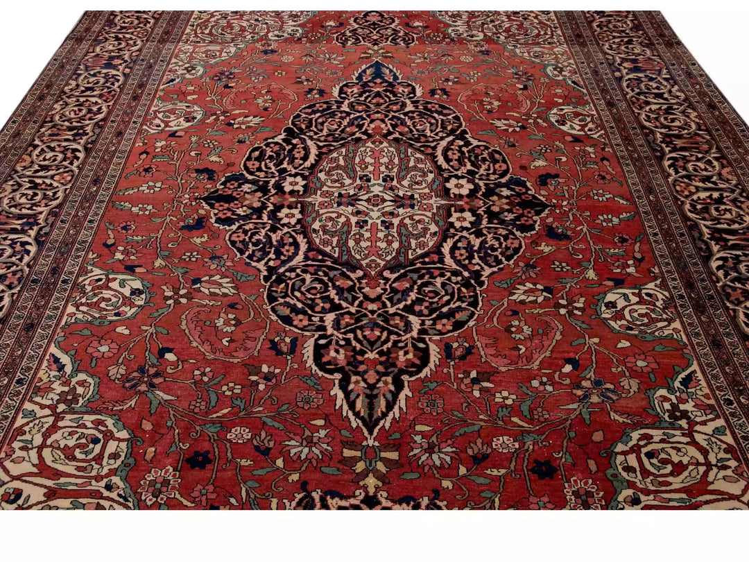 Antique Sarouk Wool Rug 9 X 12