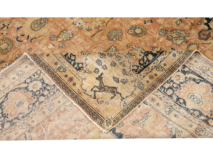 Antique Indian Agra Handmade Medallion Motif Peach Oversize Wool Rug