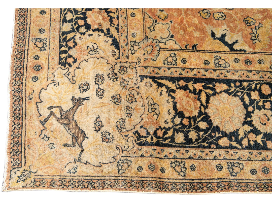 Antique Indian Agra Handmade Medallion Motif Peach Oversize Wool Rug