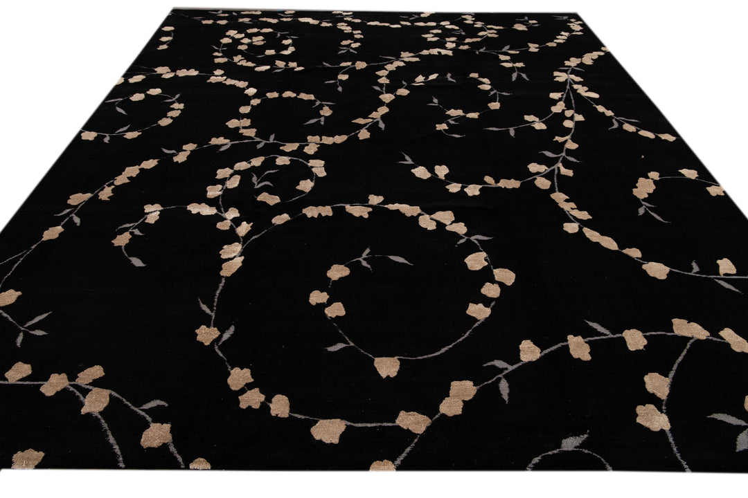 Transitional Tibetan Wool and Silk Rug 9 X 12