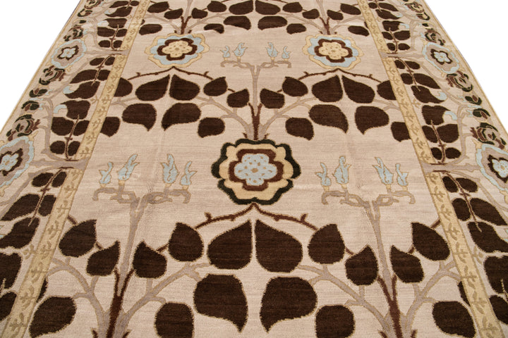 Modern Art & Crafts Style Wool Rug 9 X 12