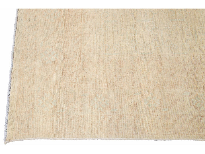 Modern Peshawar Pakistani Handmade Floral Beige Wool Rug
