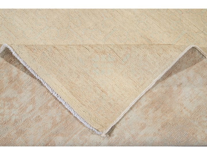 Modern Peshawar Pakistani Handmade Floral Beige Wool Rug