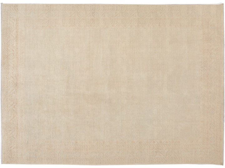 Modern Peshawar Pakistani Handmade Floral Beige Wool Rug