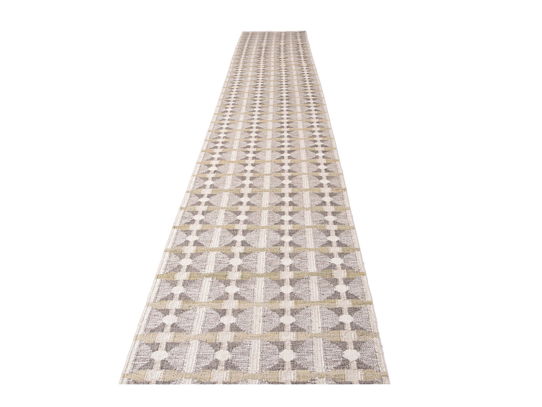 Modern Swedish Style Gray and Beige Handmade Geometric Wool Runner