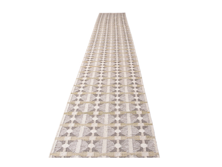 Modern Swedish Style Gray and Beige Handmade Geometric Wool Runner