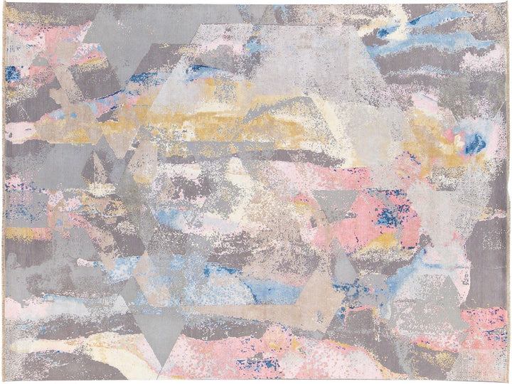 Modern Abstract Wool and Silk Rug 9 X 12