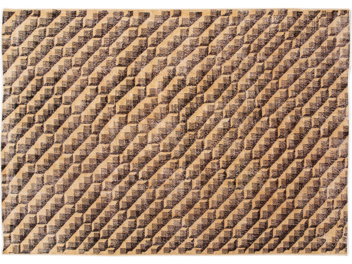Vintage Turkish Deco Wool Rug 7 X 10