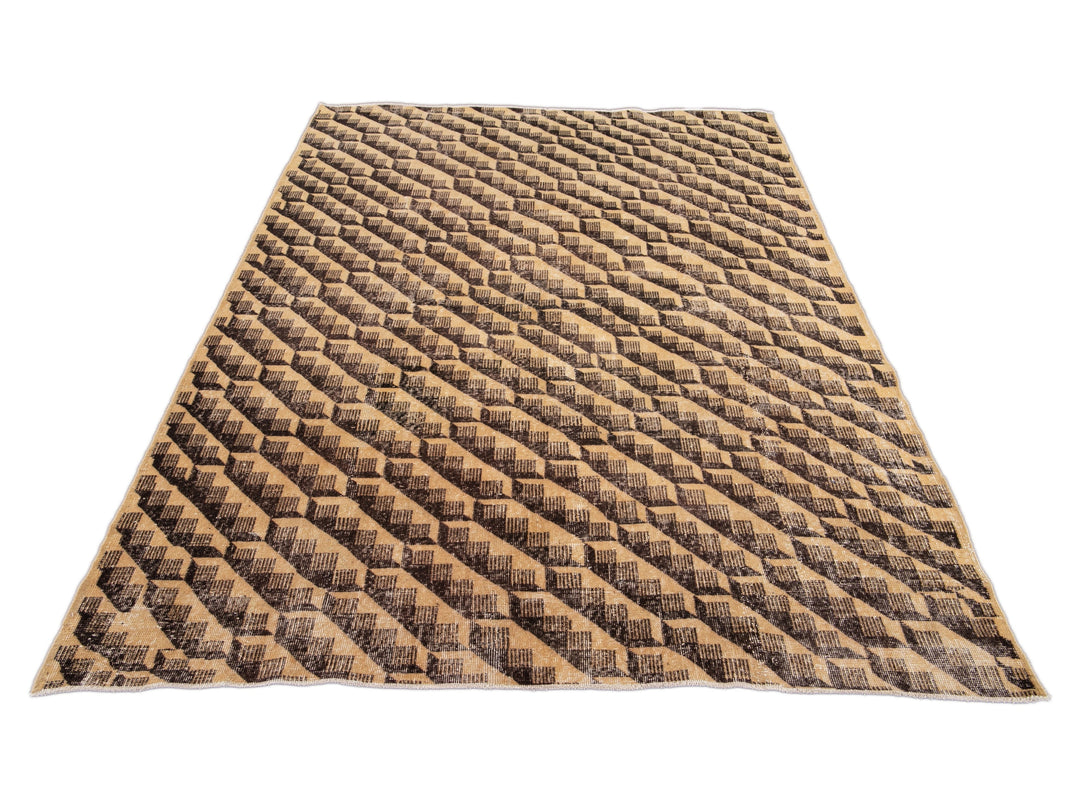 Vintage Turkish Deco Wool Rug 7 X 10