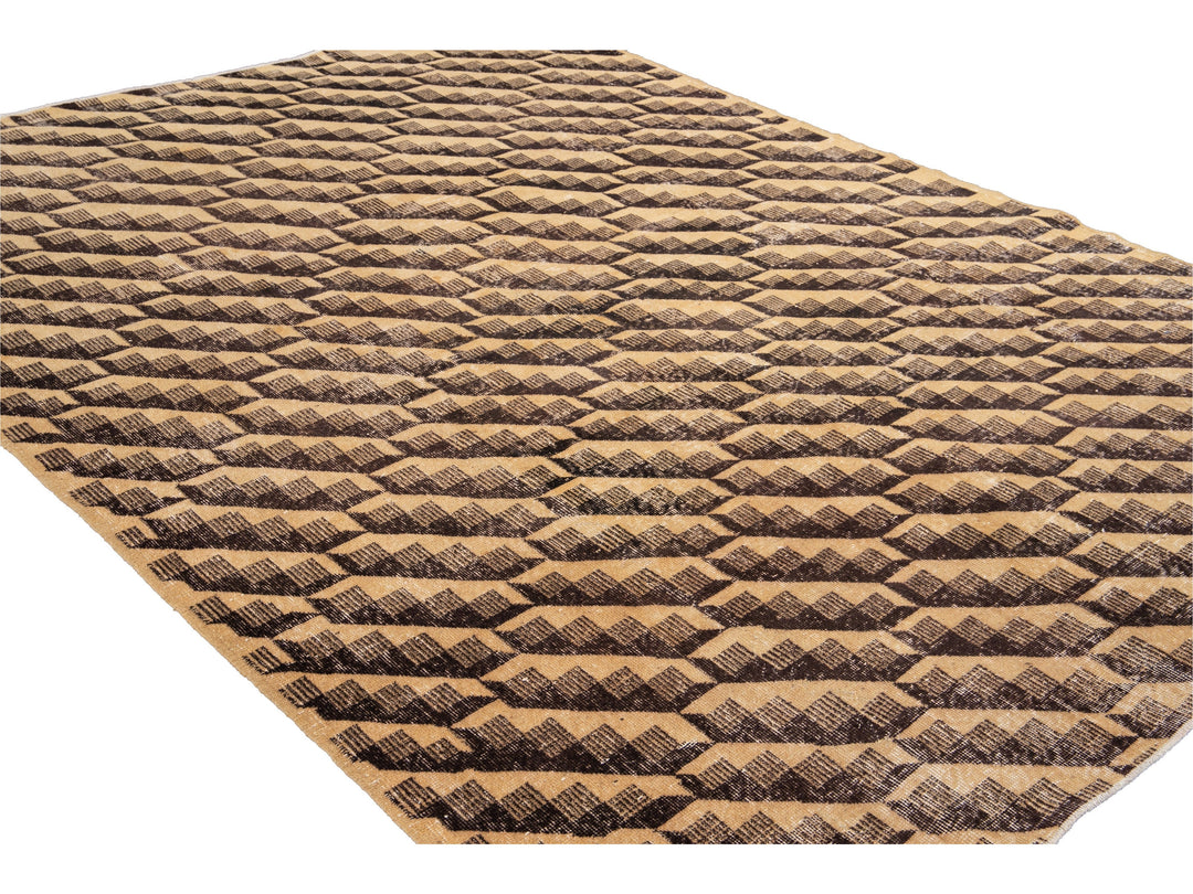 Vintage Turkish Deco Wool Rug 7 X 10