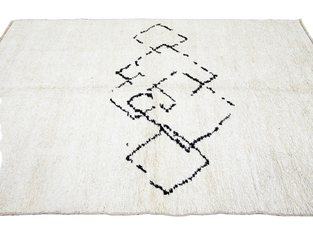 Ivory Modern Moroccan Handmade Minimalism Center Design Wool Rug