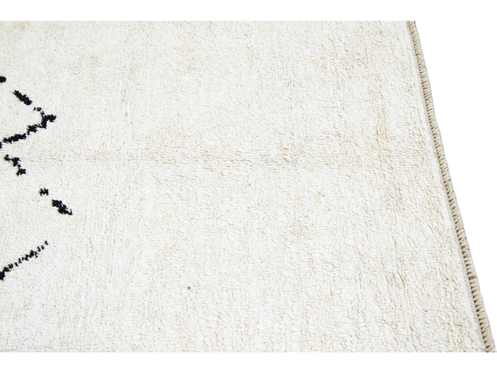 Ivory Modern Moroccan Handmade Minimalism Center Design Wool Rug