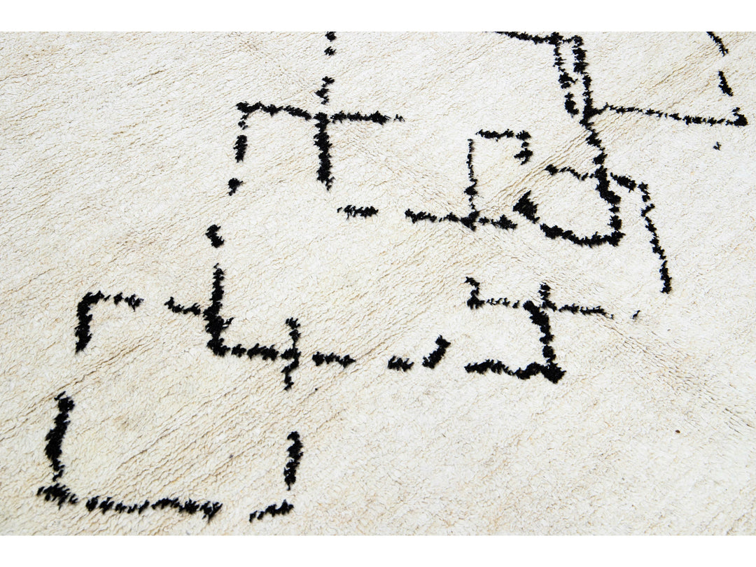 Ivory Modern Moroccan Handmade Minimalism Center Design Wool Rug