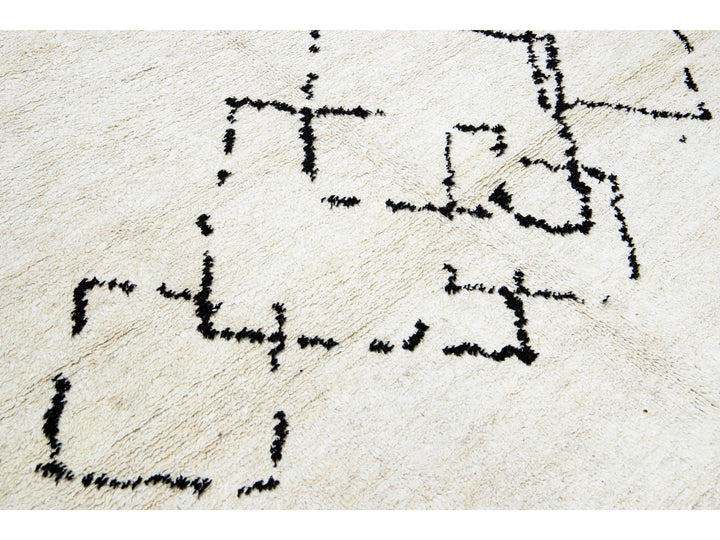 Ivory Modern Moroccan Handmade Minimalism Center Design Wool Rug
