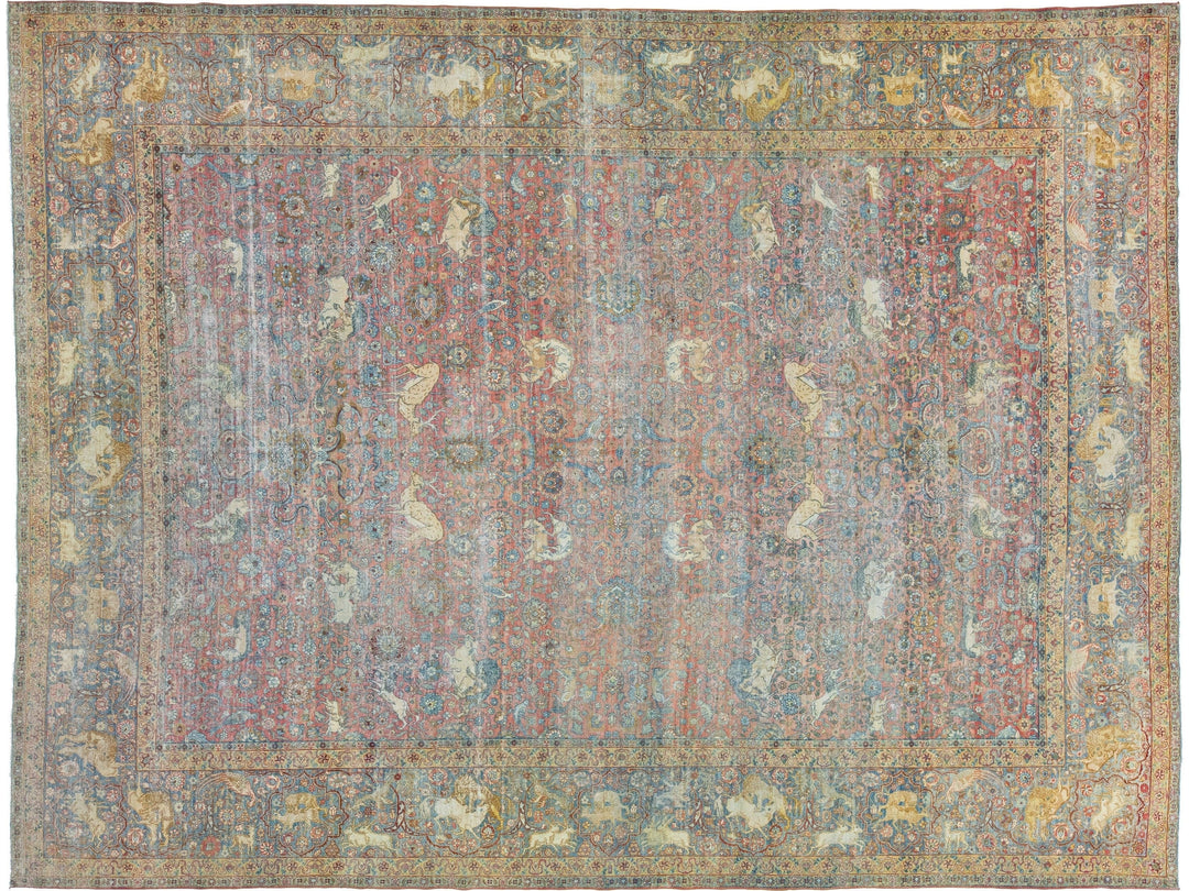 Antique Tabriz Wool Rug 13 X 17