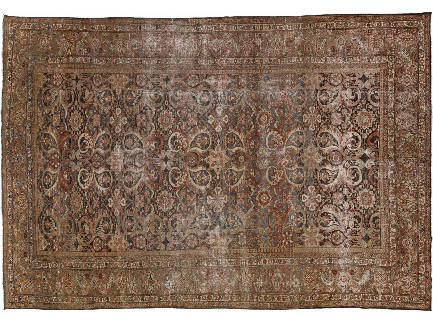 Antique Persian Tabriz Handmade Allover Design Rust Wool Rug