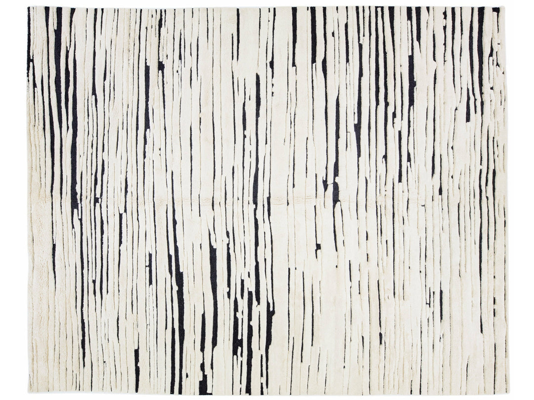 Modern Moroccan Style Ivory & Black Handmade Oversize Wool Rug by Apadana