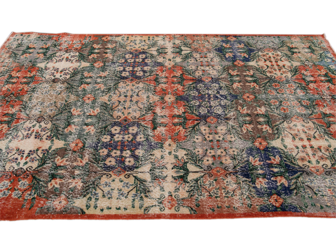 Vintage Turkish Deco Wool Rug 6 X 10