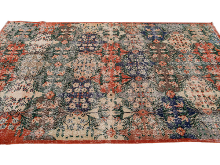 Vintage Turkish Deco Wool Rug 6 X 10