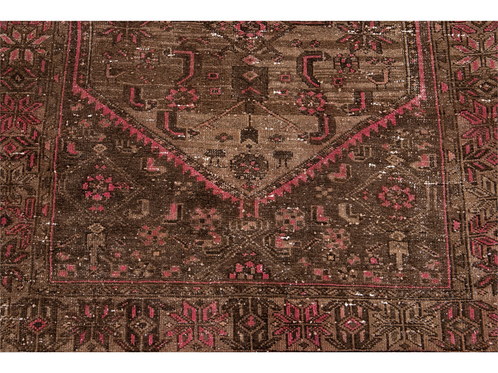 Vintage Persian Distressed Handmade Brown Wool Rug