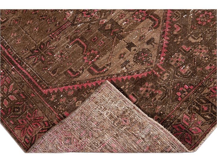 Vintage Persian Distressed Handmade Brown Wool Rug