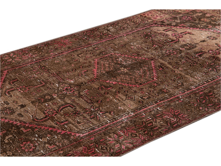 Vintage Persian Distressed Handmade Brown Wool Rug