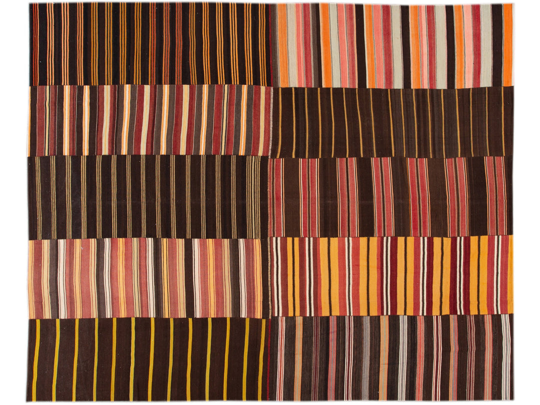Mid-Century Striped Flatweave Wool Rug 12 X 15