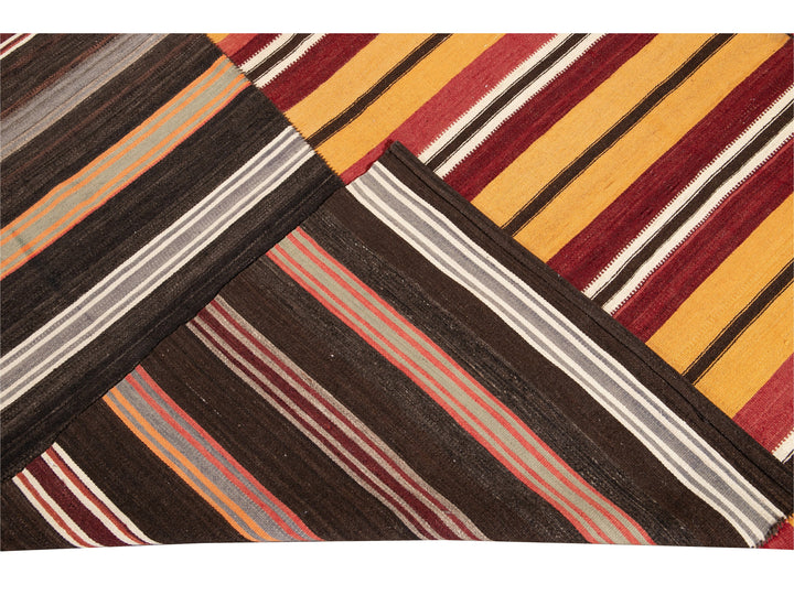 Mid-Century Striped Flatweave Wool Rug 12 X 15