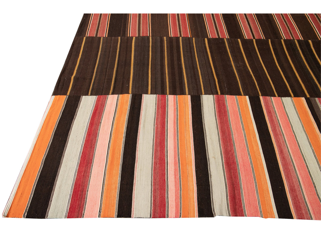 Mid-Century Striped Flatweave Wool Rug 12 X 15