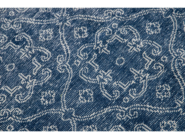 Blue Mid-Century Modern Style Handmade Floral Trellis Motif Wool Rug
