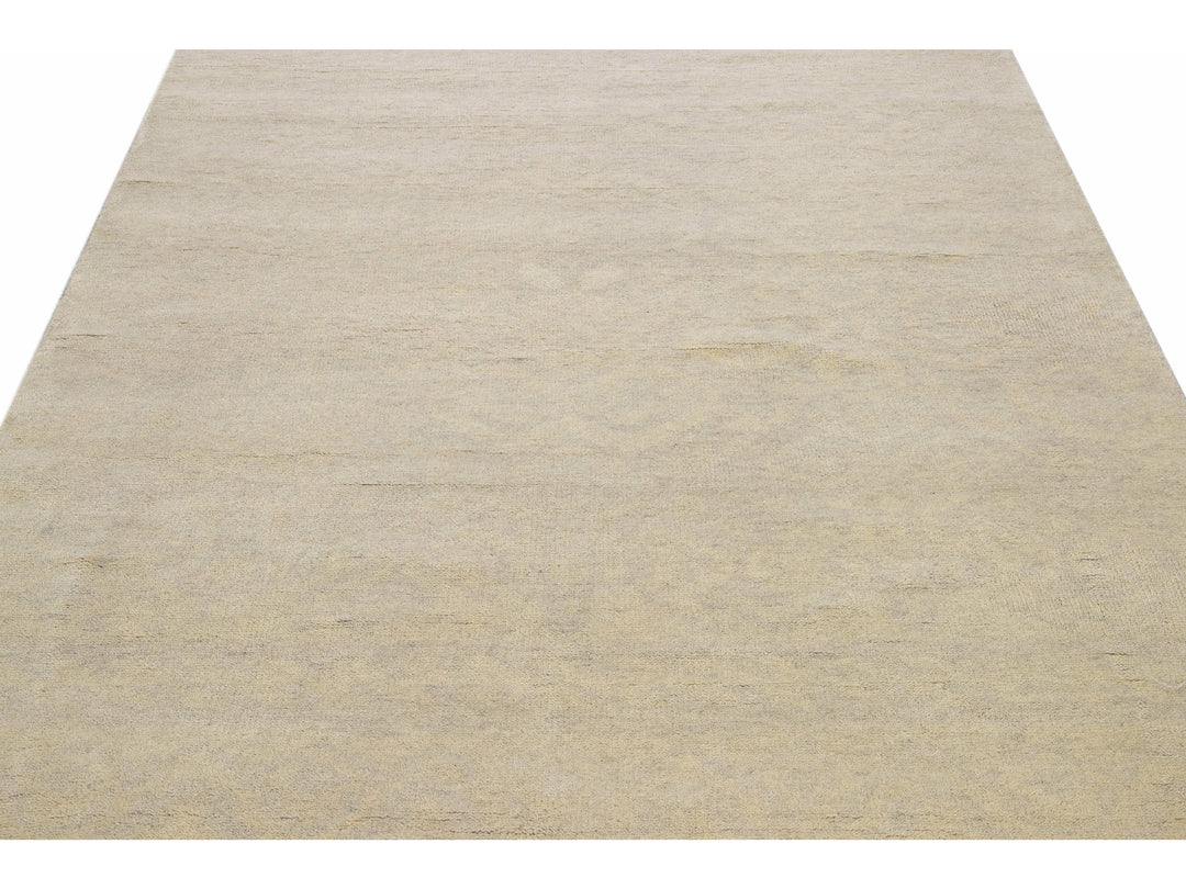 Modern Moroccan Style Handmade Seamless Beige Wool Rug