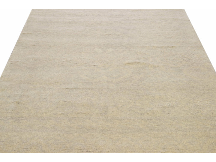 Modern Moroccan Style Handmade Seamless Beige Wool Rug